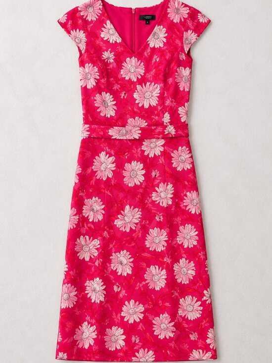 Talbots Dresses & Skirts - Talbots Floral Sheath Midi Dress Size 8 Petite Pink Belted Career Floral Dress